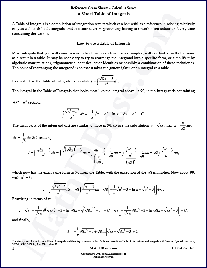 A Short Table of Integrals thumbnail